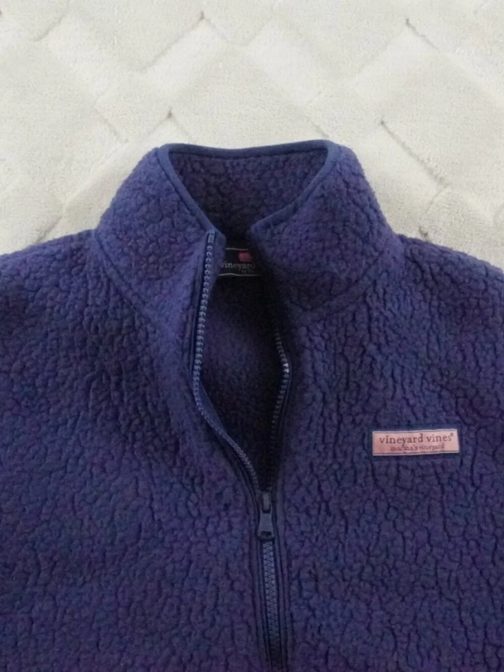 Vineyard Vines Sherpa Fleece Vest Jacket Boys Large Blue Full Zip